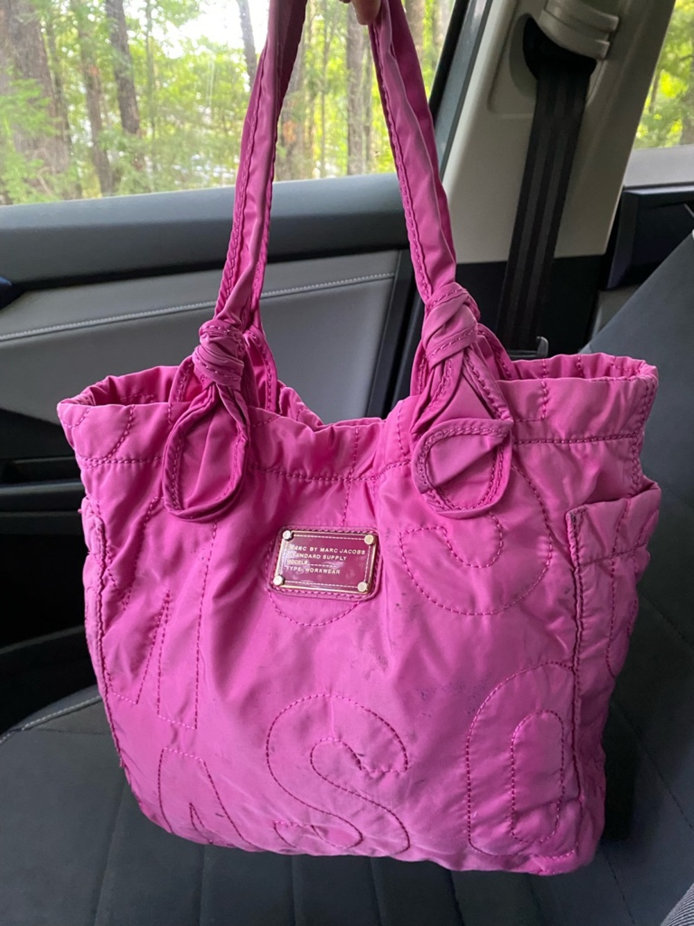 Marc by Marc Jacobs Quilted Fuchsia Tote with Knotted Straps